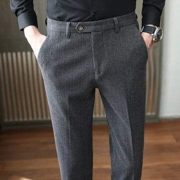 Autumn/Winter New Gray Woolen Pants Men Fashion Casual Sanded Trousers Size 28-36 Slim Suit Pantalon for Men aidase-shop
